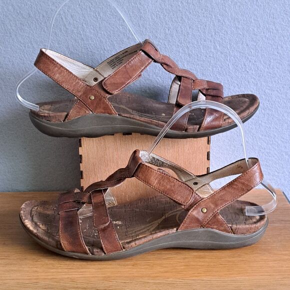 Abeo Bea Braid Women’s 8.5 Narrow Brown Leather Gladiator Sandals Flats Comfort - Picture 4 of 10